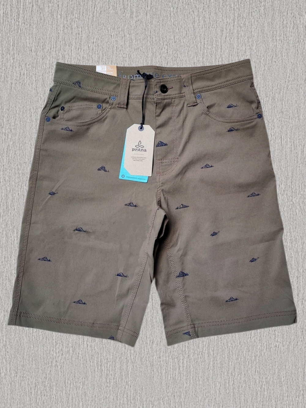 prAna Brion Shorts *ORIGINAL* Zion Fabric Brown Gray Mens 31x11 (Actual 32x11)
